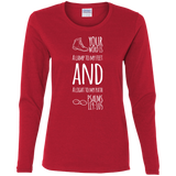 Bible Verse Ladies' Cotton Long Sleeve T-Shirt - "Psalm 119:105" Design 20 (White Font) - Meditate Healing Christian Store