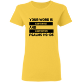 Bible Verse Ladies' 5.3 oz. T-Shirt - "Psalm 119:105" Design 21 (Black Font) - Meditate Healing Christian Store