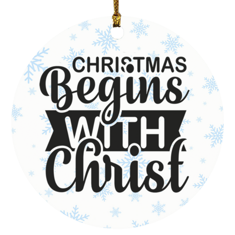 Durable MDF High-Gloss Christmas Ornament: Christmas Begins With Christ (Design: Round-Blue Snowflake)