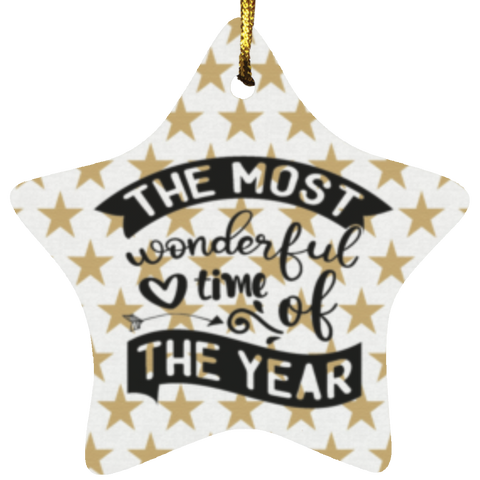 Durable MDF High-Gloss Christmas Ornament: The Most Wonderful Time Of The Year (Design: Star-Gold Star)