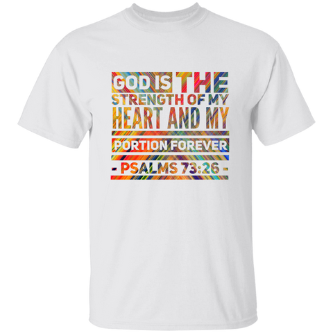 Bible Verse Men 5.3 oz. T-Shirt - "Psalm 73:26" Design 5 - Meditate Healing Christian Store
