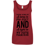 Bible Verses Ladies' 100% Ringspun Cotton Tank Top - "Psalm 119:105" Design 3 (Black Font) - Meditate Healing Christian Store