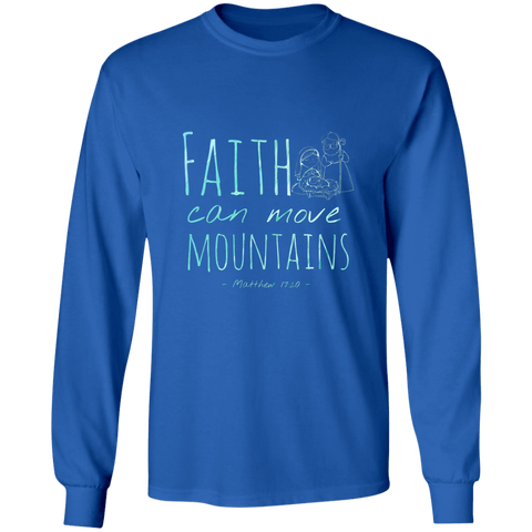Bible Verse Long Sleeve Ultra Cotton T-Shirt - Faith Can Move Mountains ~Matthew 17:20~ Design 3