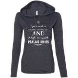 Bible Verse Ladies' Long Sleeve T-Shirt Hoodie - "Psalm 119:105" Design 5 (White Font) - Meditate Healing Christian Store