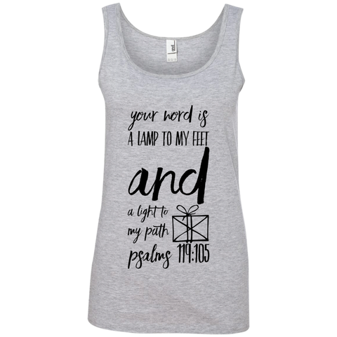 Bible Verses Ladies' 100% Ringspun Cotton Tank Top - "Psalm 119:105" Design 18 (Black Font) - Meditate Healing Christian Store