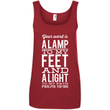 Bible Verse Ladies' 100% Ringspun Cotton Tank Top - "Psalm 119:105" Design 4 (White Font) - Meditate Healing Christian Store