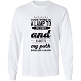 Bible Verse Long Sleeve  Ultra Cotton T-Shirt - "Psalm 119:105" Design 17 (Black Font) - Meditate Healing Christian Store