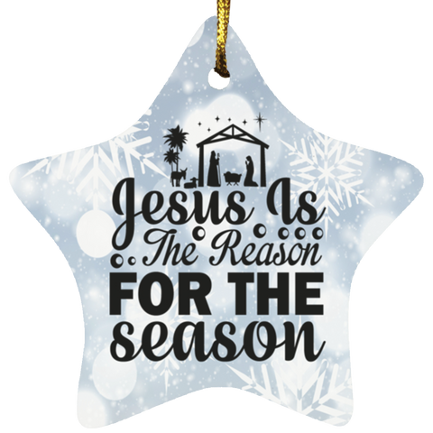 Durable MDF High-Gloss Christmas Ornament: Jesus Is The Reason For The Season (Design: Star-White Snowflake)