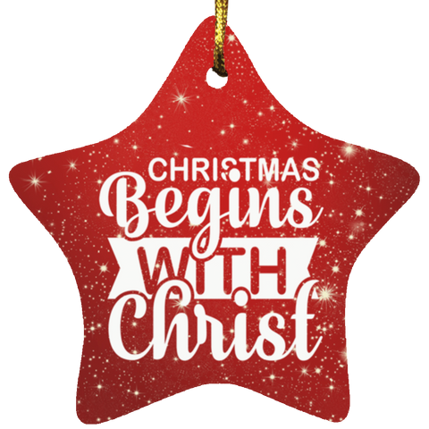 Durable MDF High-Gloss Christmas Ornament: Christmas Begins With Christ (Design: Star-Red)