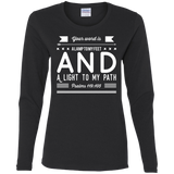 Bible Verse Ladies' Cotton Long Sleeve T-Shirt - "Psalm 119:105" Design 14 (White Font) - Meditate Healing Christian Store