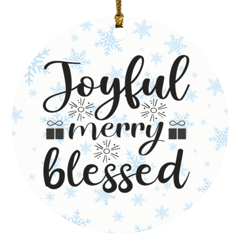 Durable MDF High-Gloss Christmas Ornament: Joyful Merry Blessed (Design: Round-Blue Snowflake)