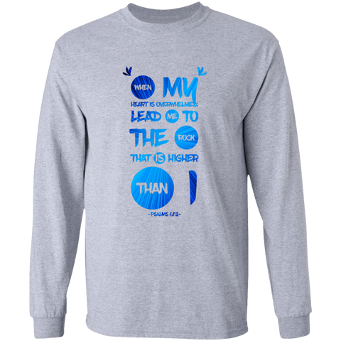 Bible Verse Ladies' Cotton Long Sleeve T-Shirt - Lead Me To The Rock That Is Higher Than I ~Psalms 61:2~ Design 9