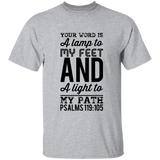 Bible Verse Men 5.3 oz. T-Shirt - "Psalm 119:105" Design 3 (Black Font) - Meditate Healing Christian Store