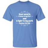 Bible Verse Men 5.3 oz. T-Shirt - "Psalm 119:105" Design 1 (White Font) - Meditate Healing Christian Store