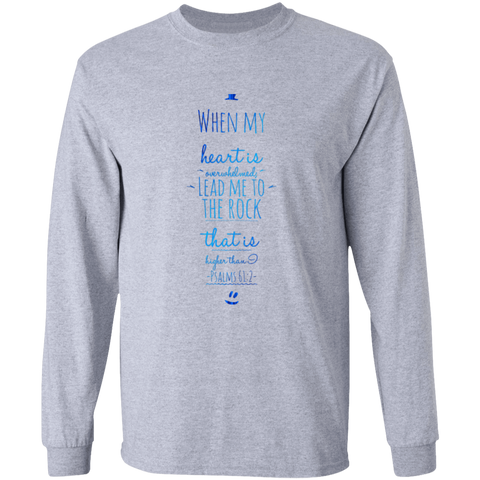Bible Verse Ladies' Cotton Long Sleeve T-Shirt - Lead Me To The Rock That Is Higher Than I ~Psalms 61:2~ Design 3