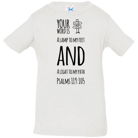 Bible Verse Infant Jersey T-Shirt - "Psalm 119:105" Design 19 (Black Font) - Meditate Healing Christian Store