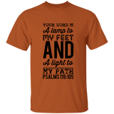 Bible Verse Men 5.3 oz. T-Shirt - "Psalm 119:105" Design 3 (Black Font) - Meditate Healing Christian Store