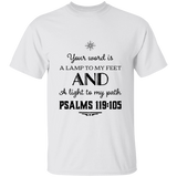 Bible Verse Men 5.3 oz. T-Shirt - "Psalm 119:105" Design 5 (Black Font) - Meditate Healing Christian Store