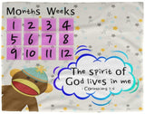Cozy Plush Baby Milestone Blanket - Spirit Of God Lives In Me ~1 Corinthians 3:16~ (Design: Monkey)