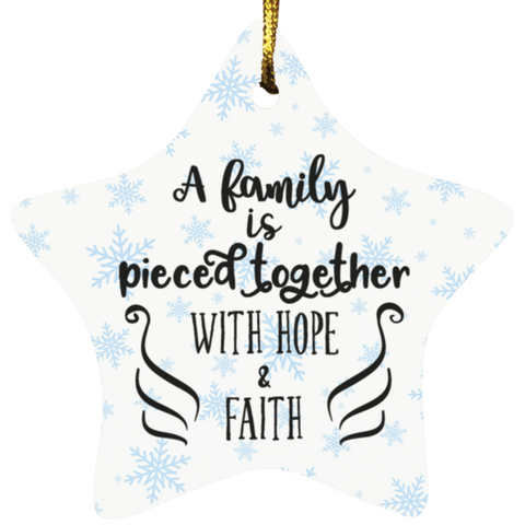 Durable MDF High-Gloss Christmas Ornament: A Family Is Piece Together With Hope & Faith (Design: Star-Blue Snowflake)
