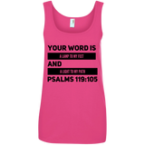 Bible Verses Ladies' 100% Ringspun Cotton Tank Top - "Psalm 119:105" Design 21 (Black Font) - Meditate Healing Christian Store