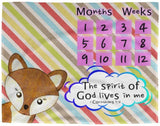 Cozy Plush Baby Milestone Blanket - Spirit Of God Lives In Me ~1 Corinthians 3:16~ (Design: Fox)