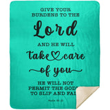 Typography Premium Sherpa Mink Blanket - Cast Your Burden On The Lord ~Psalm 55:22~