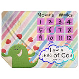 Cozy Plush Baby Milestone Blanket - I Am A Child Of God ~John 1:12~ (Design: Dinosaur)