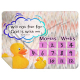 Cozy Plush Baby Milestone Blanket - God Is With Me ~Isaiah 41:10~ (Design: Ducks)