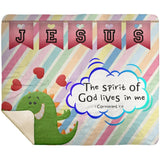 Hope Inspiring Kids Snuggly Blanket - Spirit Of God Lives In Me ~1 Corinthians 3:16~ (Design: Dinosaur)