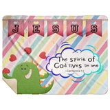 Hope Inspiring Kids Snuggly Blanket - Spirit Of God Lives In Me ~1 Corinthians 3:16~ (Design: Dinosaur)