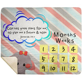 Cozy Plush Baby Milestone Blanket - God Has Great Plans For Me ~Jeremiah 29:11~ (Design: Elephant)