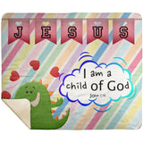 Hope Inspiring Kids Snuggly Blanket - I Am A Child Of God ~John 1:12~ (Design: Dinosaur)