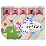 Hope Inspiring Kids Snuggly Blanket - I Am A Child Of God ~John 1:12~ (Design: Dinosaur)