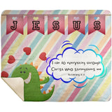 Hope Inspiring Kids Snuggly Blanket - Christ Strengthens Me ~Philippians 4:13~ (Design: Dinosaur)