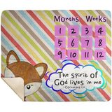 Cozy Plush Baby Milestone Blanket - Spirit Of God Lives In Me ~1 Corinthians 3:16~ (Design: Fox)