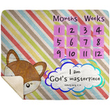 Cozy Plush Baby Milestone Blanket - I Am God's Masterpiece ~Ephesians 2:10~ (Design: Fox)