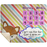 Cozy Plush Baby Milestone Blanket - God Is With Me ~Isaiah 41:10~ (Design: Fox)