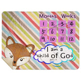 Cozy Plush Baby Milestone Blanket - I Am A Child Of God ~John 1:12~ (Design: Fox)