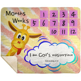 Cozy Plush Baby Milestone Blanket - I Am God's Masterpiece ~Ephesians 2:10~ (Design: Giraffe 1)