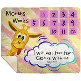 Cozy Plush Baby Milestone Blanket - God Is With Me ~Isaiah 41:10~ (Design: Giraffe 1)