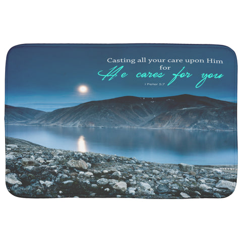 Fast Drying Memory Foam Bath Mat - Casting Your Care Upon Him ~1 Peter 5:7~