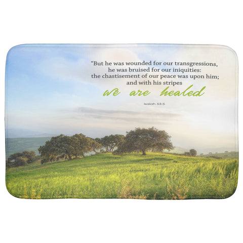 Fast Drying Memory Foam Bath Mat - With His Stripes, We Are Healed ~Isaiah 53:5~