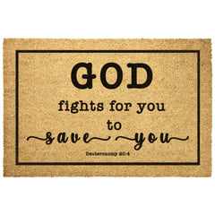 Heavy-Duty Outdoor Mat - The Lord My God Saves Me ~Deuteronomy 20:4~