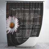 Bible Verses Premium Oxford Fabric Shower Curtain - Prayer for Provision & Protection ~Psalm 23:1-6~ (Design: Flower Wood 1)