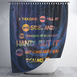 Bible Verses Premium Oxford Fabric Shower Curtain - It Will Not Come Near You ~Psalm 91:7~ Design 9