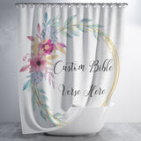 Customizable Artistic Minimalist Bible Verse Luxury Oxford Fabric Shower Curtain With Your Signature (Design: Square Garland 16)