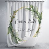 Customizable Artistic Minimalist Bible Verse Luxury Oxford Fabric Shower Curtain With Your Signature (Design: Square Garland 17)