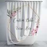 Customizable Artistic Minimalist Bible Verse Luxury Oxford Fabric Shower Curtain With Your Signature (Design: Square Garland 3)