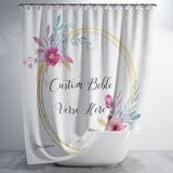 Customizable Artistic Minimalist Bible Verse Luxury Oxford Fabric Shower Curtain With Your Signature (Design: Square Garland 15)